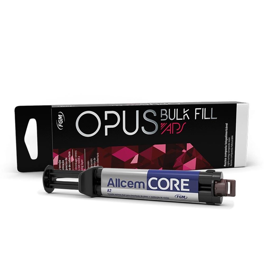 Kit Cimento Allcem Core Opaque Pearl + Opus Bulk Fill Aps A2 Compre e
